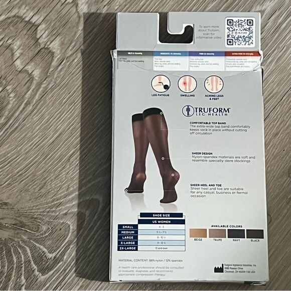 TRUFORM Women's LITES 8-15 mmHg Mild Knee High Support Stocking Black Small 4-5 - Picture 4 of 5